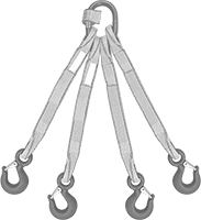 Image of Product. Front orientation. Slings. Web Slings with Hooks, 4 Legs.