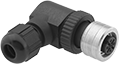 Image of Product. Front orientation. Metric Circular Connectors. Quick-Connect M12 Connectors, 90° Elbow Sockets, Unshielded.