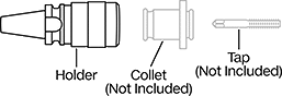Image of System. Side1 orientation. Exploded view. Contains Annotated. Tap Collet Holders. BT Taper Rigid Tap Collet Holders .