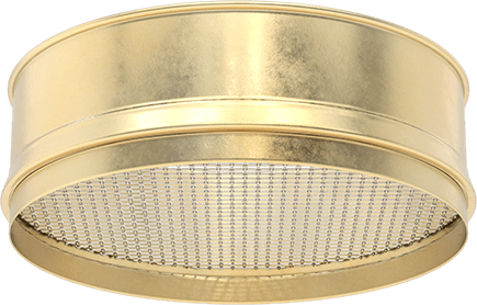 Image of Product. Front orientation. Sieve for Large Material, Brass Frame, 12" Diameter x 3" Deep, 1/4" Opening Size.