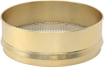 Image of Product. Front orientation. Sieve for Large Material, Brass Frame, 12" Diameter x 3" Deep, 1/4" Opening Size.
