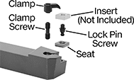 Image of System. Front orientation. Contains Annotated. Lathe Tool Insert Holders. Turning Lathe Tool Insert Holders, MCGN Insert Holder.
