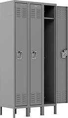 Image of Product. Front orientation. 6 ft. High. Assembly-Required Lockers, 1 Locker Down, 3 Lockers Across.