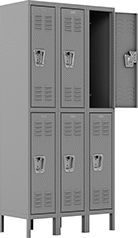 Image of Product. Front orientation. 6 ft. High. Assembly-Required Lockers, 3 Lockers Across, 2 Lockers Down.