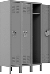 Image of Product. Front orientation. 5 ft. High. Assembly-Required Lockers, 1 Locker Down, 3 Lockers Across.