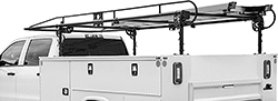 Image of ProductInUse. Style C Shown Mounted with a Ladder. Front orientation. Ladder Racks. Style C.