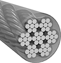 Image of Product. 7 × 7 Strand Core. Front orientation. Wire Rope. Coated Wire Rope, 7 × 7 Strand Core Wire Rope.