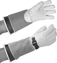 Image of ProductInUse. For Straight and Flare Cuff Gloves. Front orientation. Protectors for Gloves. For Straight Cuff, For Flare Cuff.