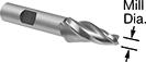 Image of Product. Front orientation. Contains Annotated. End Mills. High-Speed Steel Tapered Square End Mills, 3 Flutes.