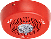 Image of Product. Front orientation. Fire Alarms. Fire Alarm Speakers with Strobe Light, Indoor Only, Ceiling Mount.