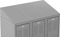 Image of ProductInUse. Curved Top Shown Installed. Front orientation. ZoomedIn view. Locker Tops. Stackable Lockers.
