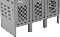 Image of ProductInUse. End Base Shown Installed. Front orientation. ZoomedIn view. End Base. Ventilated Lockers.