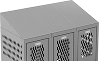 Image of ProductInUse. Curved Top Shown Installed. Front orientation. ZoomedIn view. Locker Tops. Ventilated Lockers.