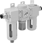 Image of Product. Front orientation. Compressed Air Filter/Regulator/Lubricators. Compressed Air Filter/Regulator/Lubricators (FRLs) with Push-to-Connect Fittings , Inline Components.
