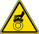 Image of Product. Front orientation. Labels. Machine and Equipment Operation ISO Labels , Hot Surface—Roller Hazard Symbol.