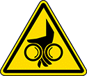 Image of Product. Front orientation. Labels. Machine and Equipment Operation ISO Labels , Rollers, Pinch Point—Entanglement Hazard Symbol.