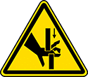 Image of Product. Front orientation. Labels. Machine and Equipment Operation ISO Labels , Sliding Banks, Pinch Point—Hand Crush Hazard Symbol.