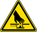 Image of Product. Front orientation. Labels. Machine and Equipment Operation ISO Labels , Pinch Point—Moving Parts Hazard Symbol.