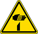 Image of Product. Front orientation. Labels. Machine and Equipment Operation ISO Labels , Sharp Element Hazard Symbol.