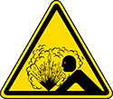 Image of Product. Front orientation. Labels. Machine and Equipment Operation ISO Labels , Risk of Explosion Hazard Symbol.