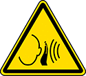 Image of Product. Front orientation. Labels. Machine and Equipment Operation ISO Labels , Sudden Loud Noise Hazard Symbol.