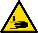 Image of Product. Front orientation. Labels. Machine and Equipment Operation ISO Labels , Pinch Point—Hand Crush Hazard Symbol.