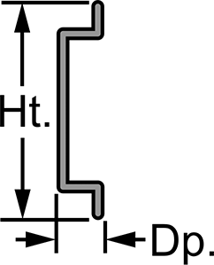 Image of Attribute. Front orientation. Contains Annotated. Steel DIN 3 Rail, 7.5mm Deep, 1M Long.