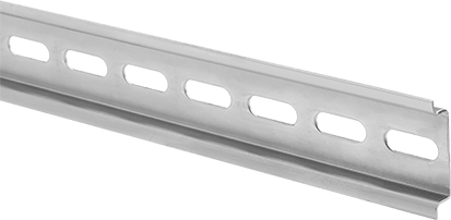 Image of Product. Front orientation. Steel DIN 3 Rail, 7.5mm Deep, 1M Long.