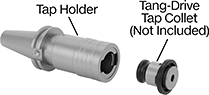 Image of System. Front orientation. Exploded view. Contains Annotated. Tap Collet Holders. CAT Taper Compensating Tap Collet Holders .