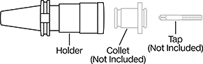 Image of System. Side1 orientation. Exploded view. Contains Annotated. Tap Collet Holders. CAT Taper Compensating Tap Collet Holders .