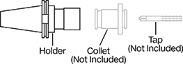 Image of System. Side1 orientation. Exploded view. Contains Annotated. Tap Collet Holders. CAT Taper Rigid Tap Collet Holders .