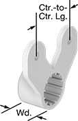 Image of Product. B. Front orientation. Contains Annotated. Routing Clamps. Low-Friction Routing Clamps, Style B, 2 Mounting Points.