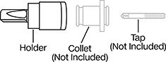 Image of System. Side1 orientation. Exploded view. Contains Annotated. Tap Collet Holders. Straight-Shank Compensating Tap Collet Holders.