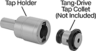Image of System. Front orientation. Exploded view. Contains Annotated. Tap Collet Holders. Straight-Shank Compensating Tap Collet Holders.
