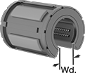 Image of Product. Front orientation. Contains Annotated. Linear Bearings. High-Load Linear Ball Bearings for Support Rail Shafts, Self-Aligning, Without Retaining Ring Grooves.