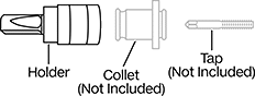 Image of System. Side1 orientation. Exploded view. Contains Annotated. Tap Collet Holders. Straight-Shank Rigid Tap Collet Holders.