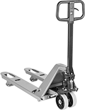 Image of Product. Steel Pallet Truck with Adjustable Forks. Front orientation. Pallet Trucks. Steel Pallet Trucks, Adjustable Fork.