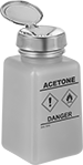 Image of Product. Style E (Acetone Shown). Front orientation. Push-Top Dispensers. Static Control Push-Top Dispensers, Opaque Polyethylene, Style E.