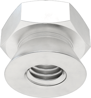 Image of Product. Bottom orientation. Breakaway Tamper-Resistant Nuts, Aluminum, 3/8"-16 Thread Size.