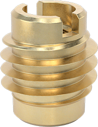 Image of Product. Bottom orientation. Brass Tapping Inserts for Hardwood, 8-32 Thread Size.