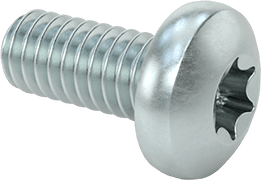 Image of Product. Front orientation. Zinc-Plated Steel Pan Head Torx Screws, 8-32 Thread Size, 3/8" Long.