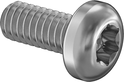 Image of Product. Front orientation. Zinc-Plated Steel Pan Head Torx Screws, 8-32 Thread Size, 3/8" Long.