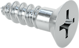 Image of Product. Front orientation. Phillips Flat Head Screws for Wood, Zinc-Plated Steel, Number 6 Size, 1/2" Long.