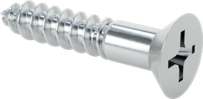 Image of Product. Front orientation. Phillips Flat Head Screws for Wood, Zinc-Plated Steel, Number 6 Size, 3/4" Long.