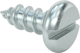 Image of Product. Front orientation. Zinc-Plated Steel Slotted Rounded Head Screws, for Sheet Metal, Number 10 Size, 1/2" Long.