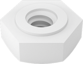 Image of Product. Bottom orientation. High-Temperature Chemical-Resistant PTFE Hex Nut, 4-40 Thread Size.