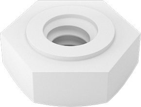 Image of Product. Bottom orientation. High-Temperature Chemical-Resistant PTFE Hex Nut, 6-32 Thread Size.