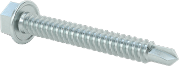 Image of Product. Back orientation. Flanged Hex Head Drilling Screw, Zinc-Plated Steel, 1/4" Size, 2" Long.