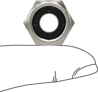 Image of Product. Side1 orientation. Contains SizingReference. 18-8 Stainless Steel Heavy-Profile Nylon-Insert Locknut, Corrosion-Resistant, 3/8"-16 Thread Size.