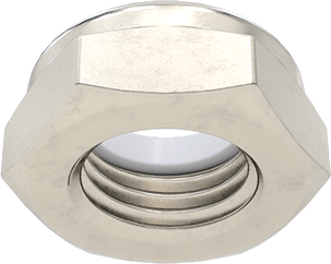 Image of Product. Bottom orientation. 18-8 Stainless Steel Thin-Profile Nylon-Insert Locknut, Corrosion-Resistant, 3/8"-24 Thread Size.